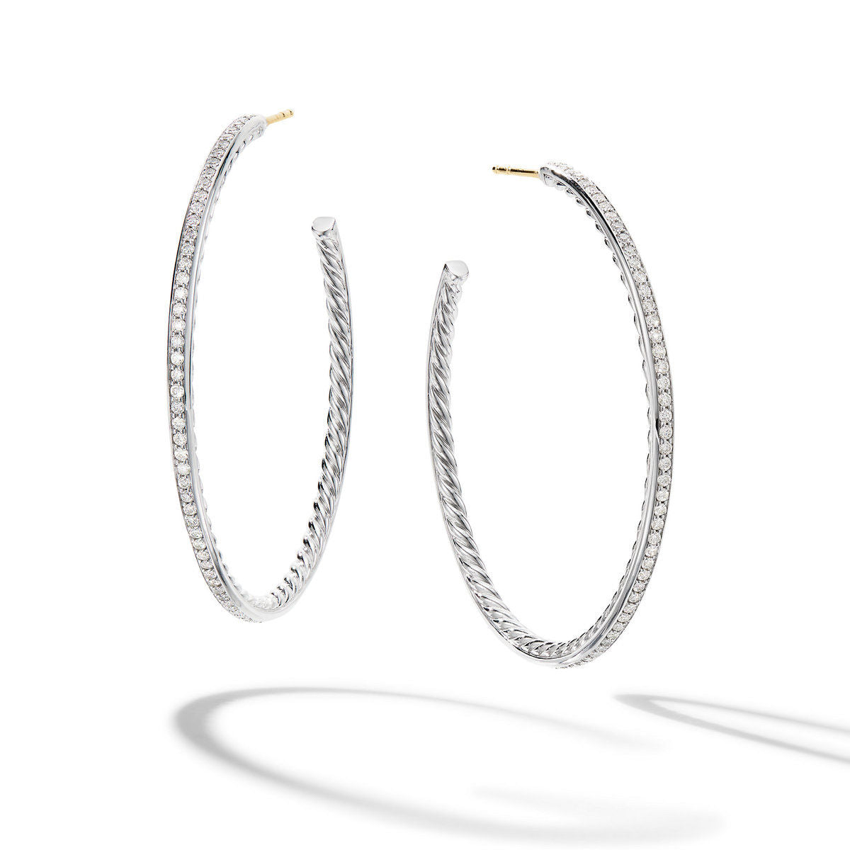 David Yurman Sterling Silver Large Pave Hoop Earrings with Diamonds