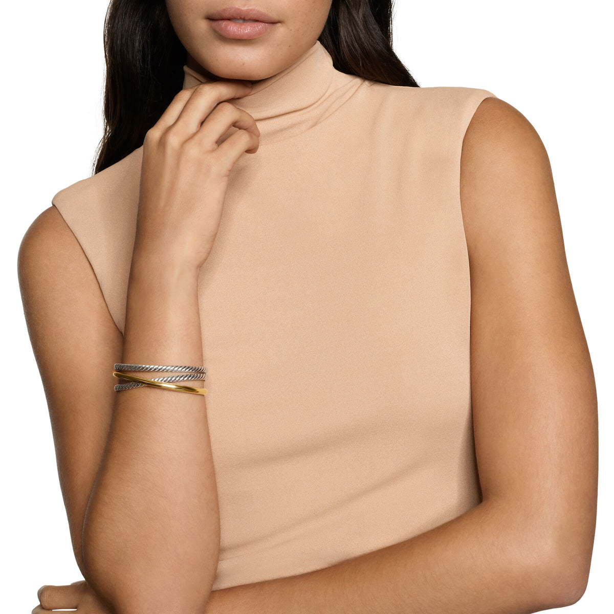 David Yurman Silver and Yellow Gold Bold Crossover 3-Row Bracelet