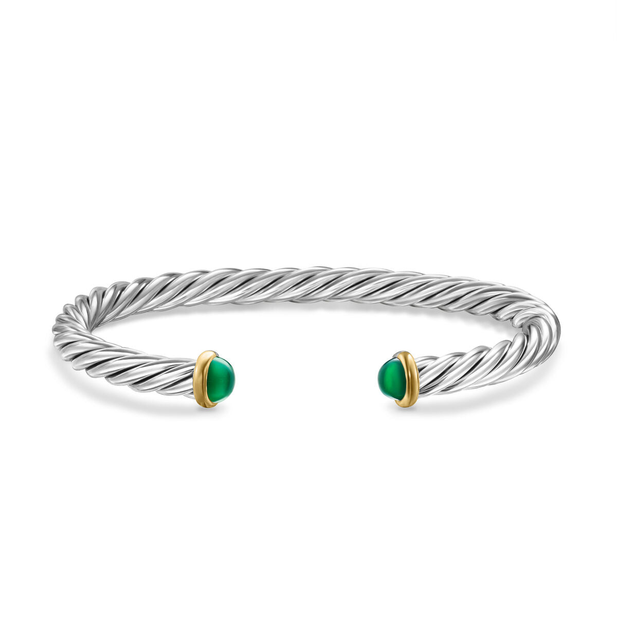 David Yurman Sterling Silver and Yellow Gold Cable Cuff Green Onyx Bracelet
