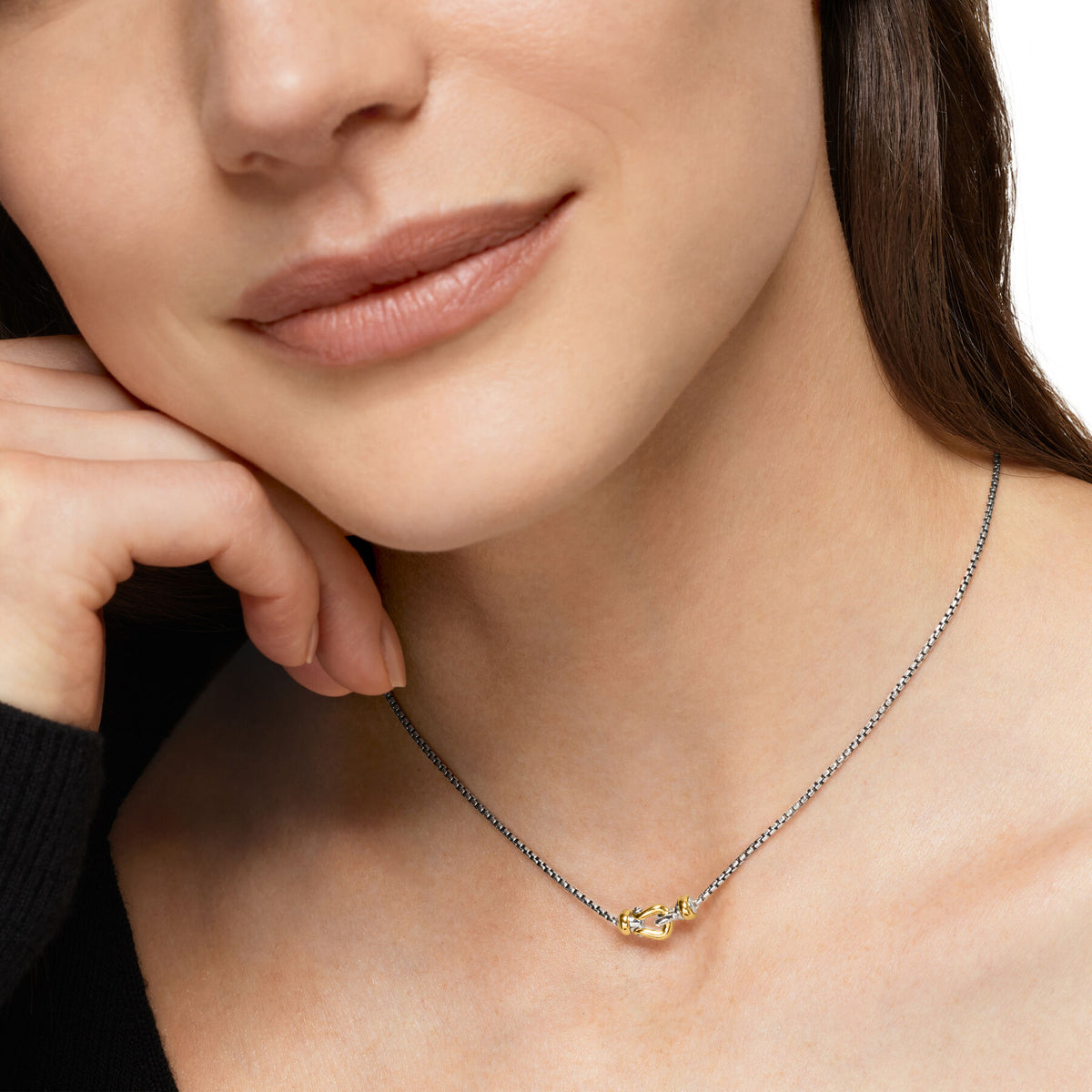 David Yurman Sterling Silver and Yellow Gold Petite Buckle Necklace