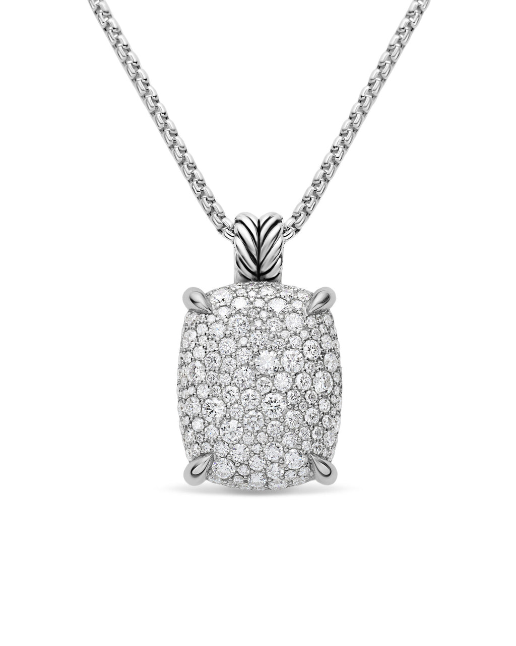 David Yurman Sterling Silver Chatelaine Diamond Elongated Pendant Necklace