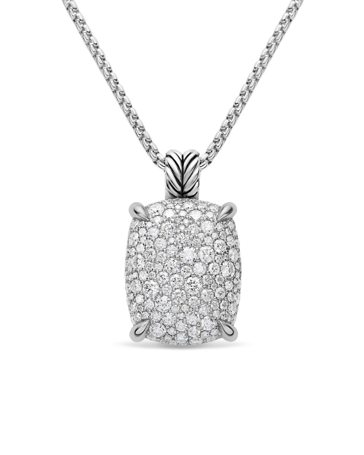David Yurman Sterling Silver Chatelaine Diamond Elongated Pendant Necklace