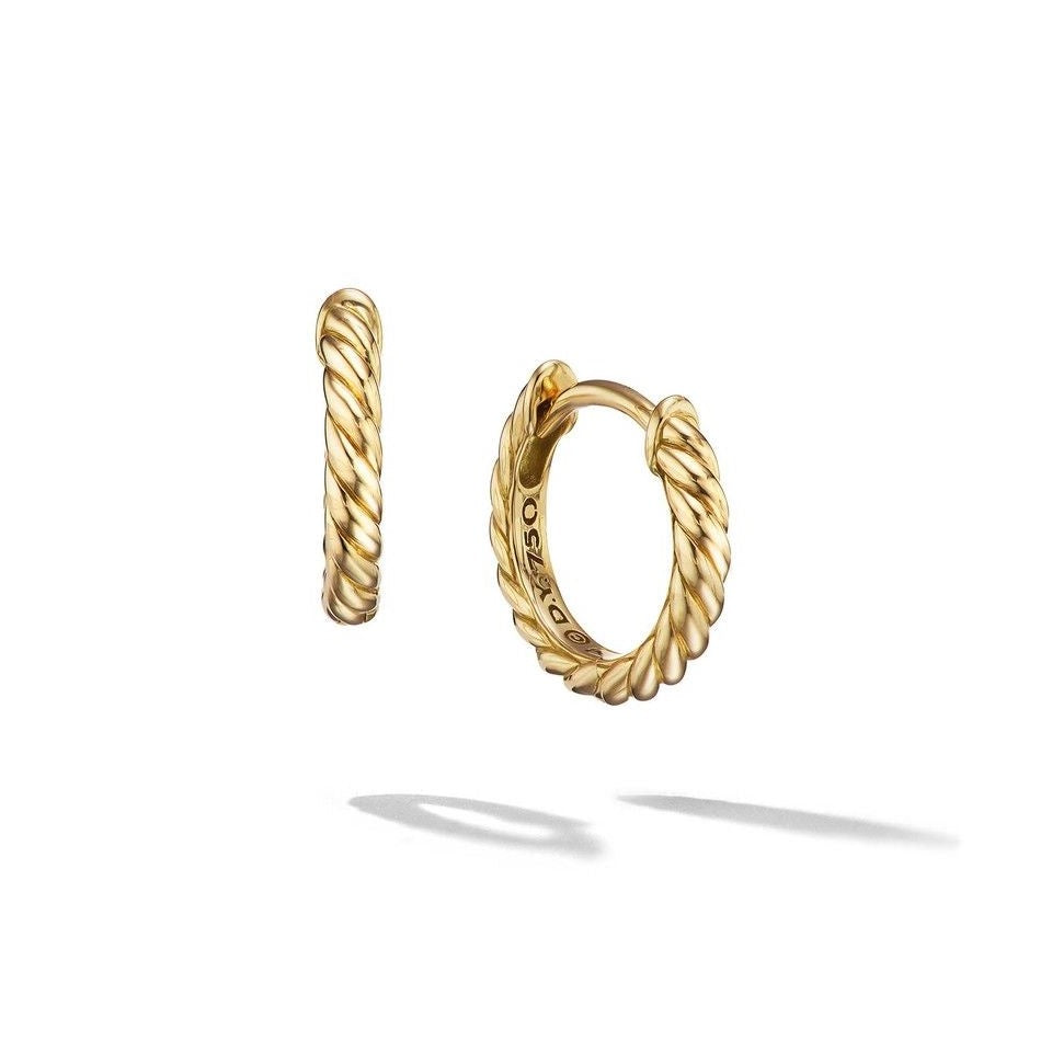 David Yurman Yellow Gold Cable Huggie Hoop Earrings
