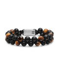 David Yurman Silver and Black Nylon Spiritual Beads Two Row Black Onyx and Tiger's Eye Woven Braclet