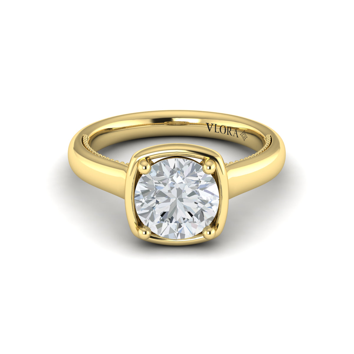 Vlora Yellow Gold Button Bezel Engagement Ring Mounting