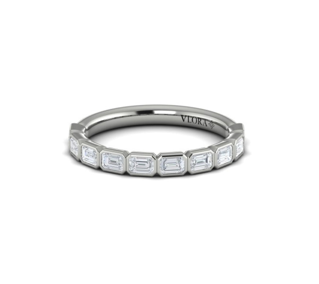 Vlora White Gold Bezel East-West Emerald Diamond Wedding Band