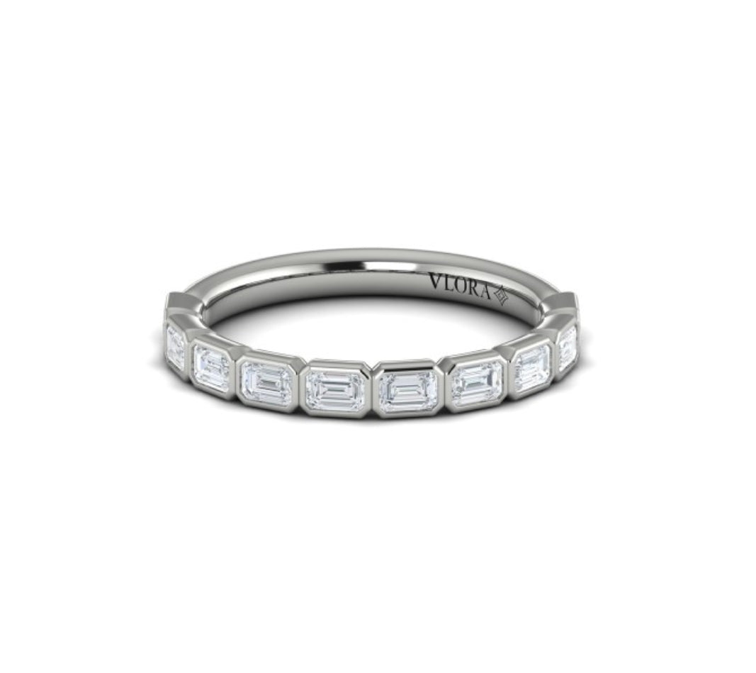 Vlora White Gold Bezel East-West Emerald Diamond Wedding Band