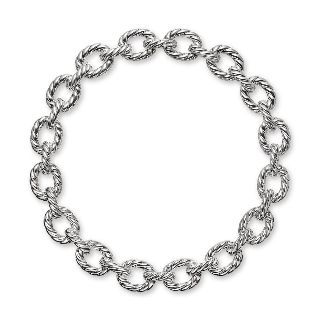 David Yurman Sterling Silver Sculpted Cable Oval Link Necklace