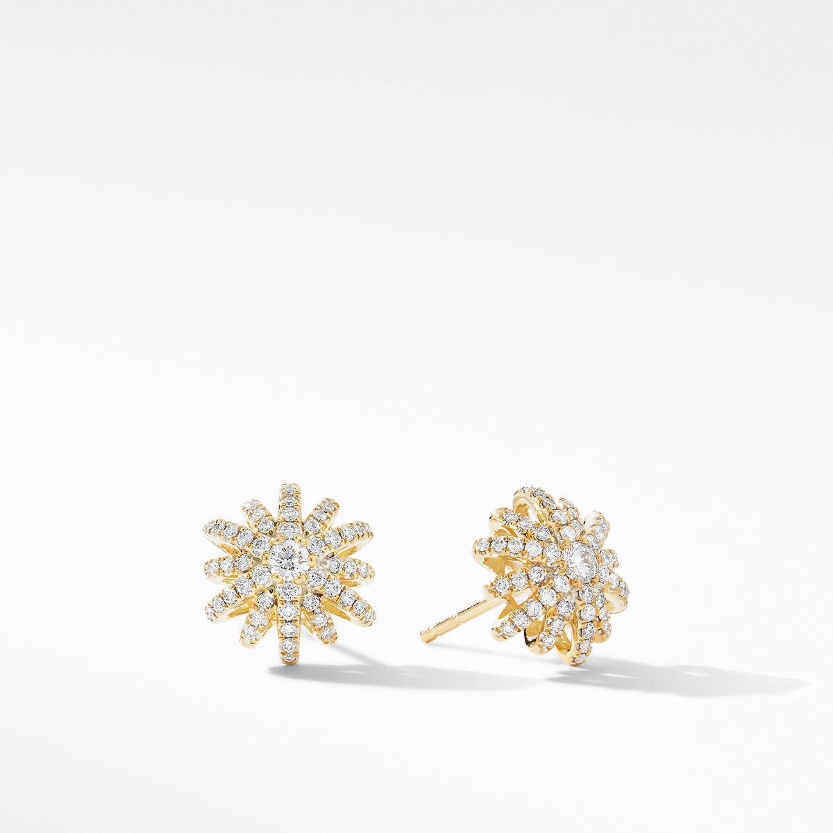 David Yurman Yellow Gold Starburst Pave Stud Earrings with Diamonds