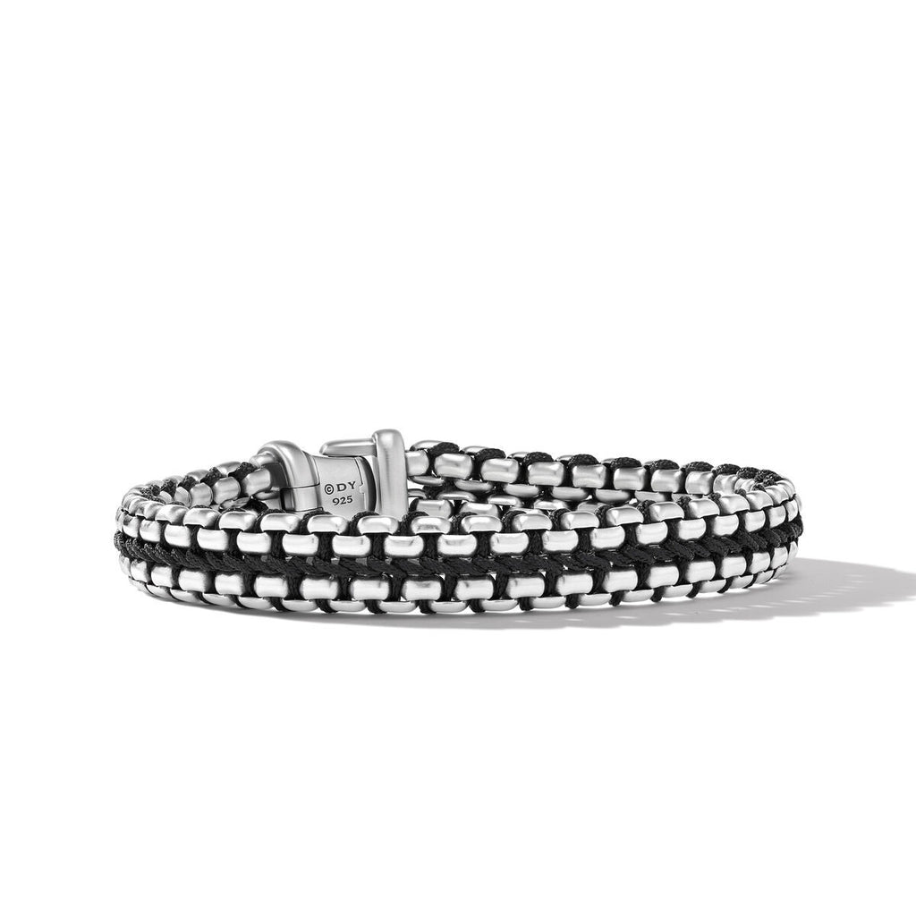 David Yurman Silver Woven Box Chain Black Nylon Cord Bracelet
