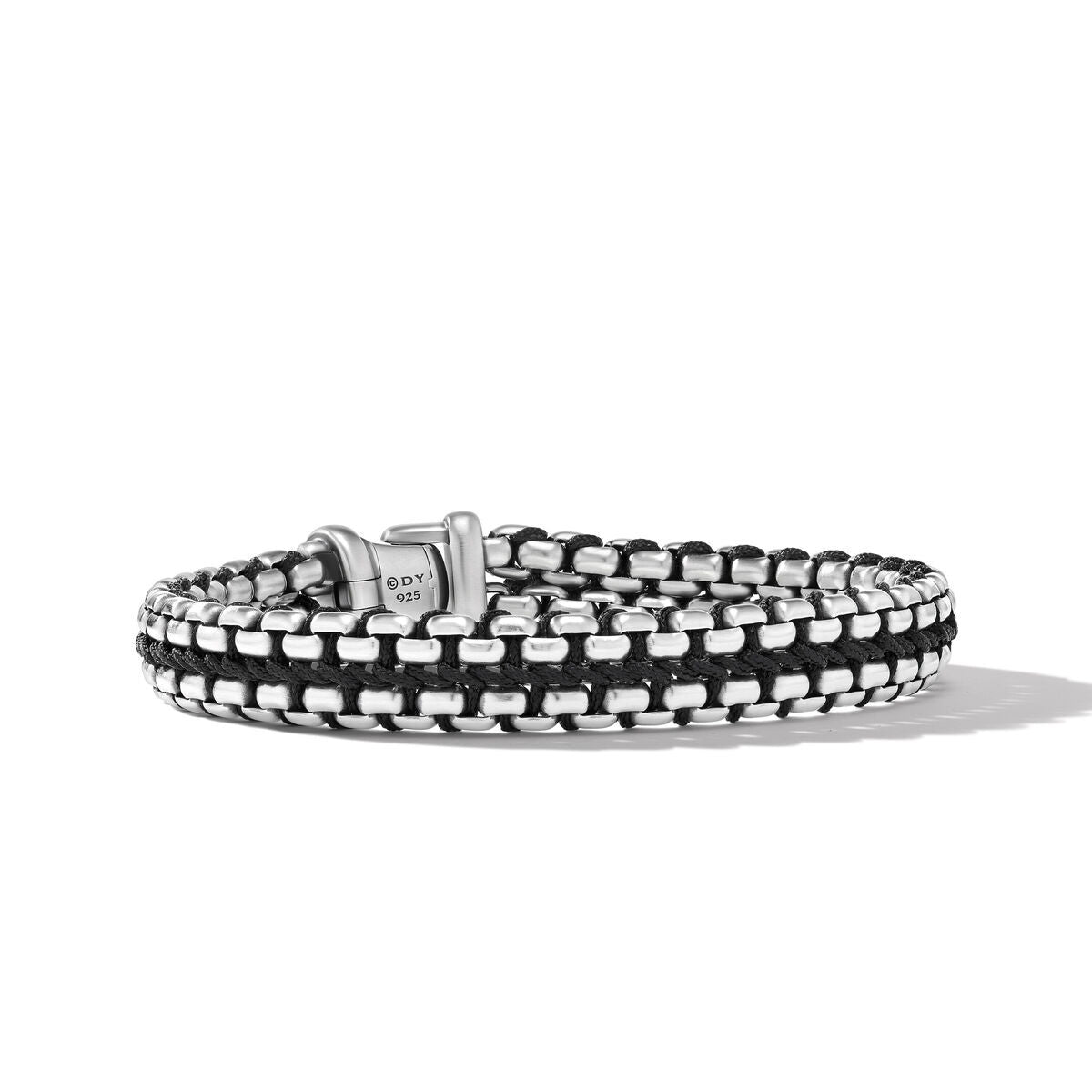 David Yurman Silver Woven Box Chain Black Nylon Cord Bracelet