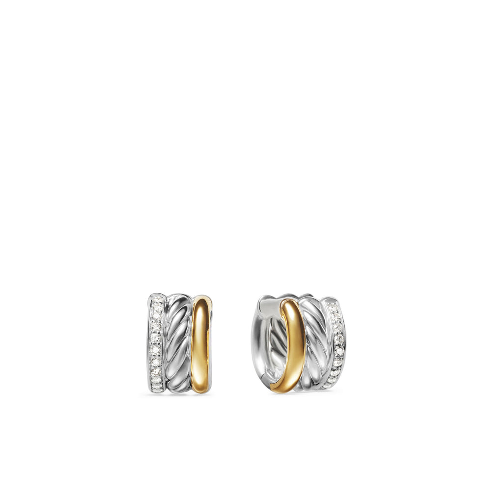 David Yurman Silver and Yellow Gold Mercer Huggie Earrings