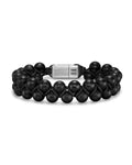 David Yurman Silver and Black Nylon Two Row Woven Spiritual Bead Black Onyx Bracelet