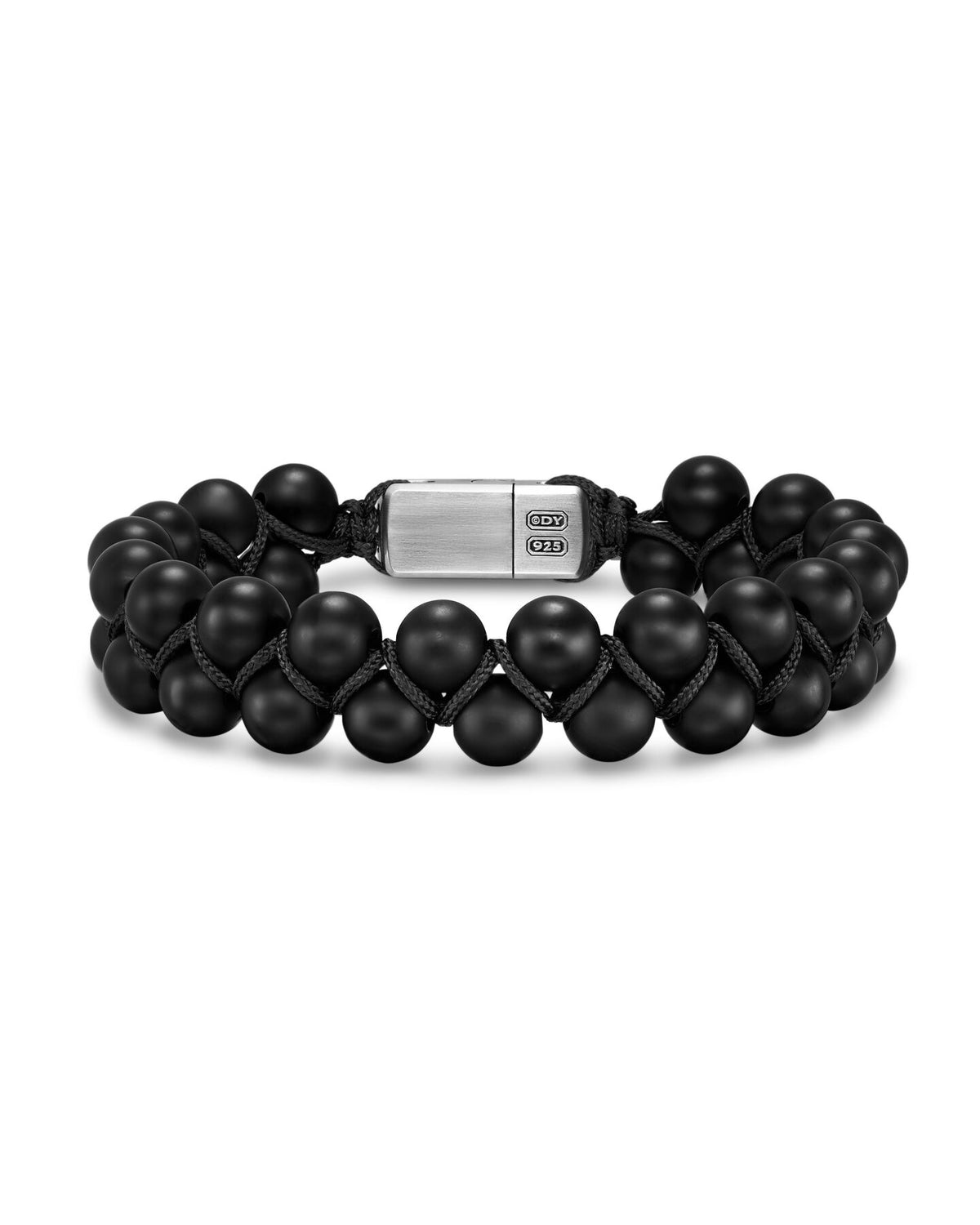 David Yurman Silver and Black Nylon Two Row Woven Spiritual Bead Black Onyx Bracelet