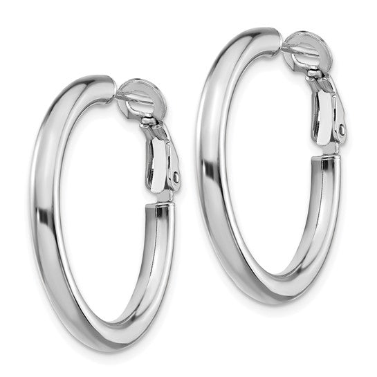 White Gold Polished Omega Back Hoop Earrings