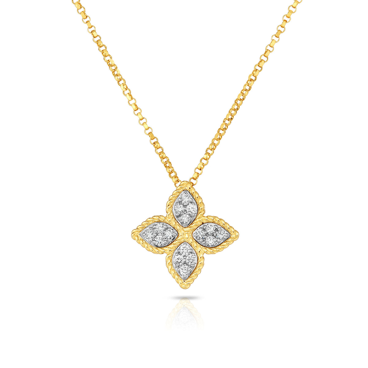 Roberto Coin Yellow and White Gold Princess Flower Medium Diamond Necklace