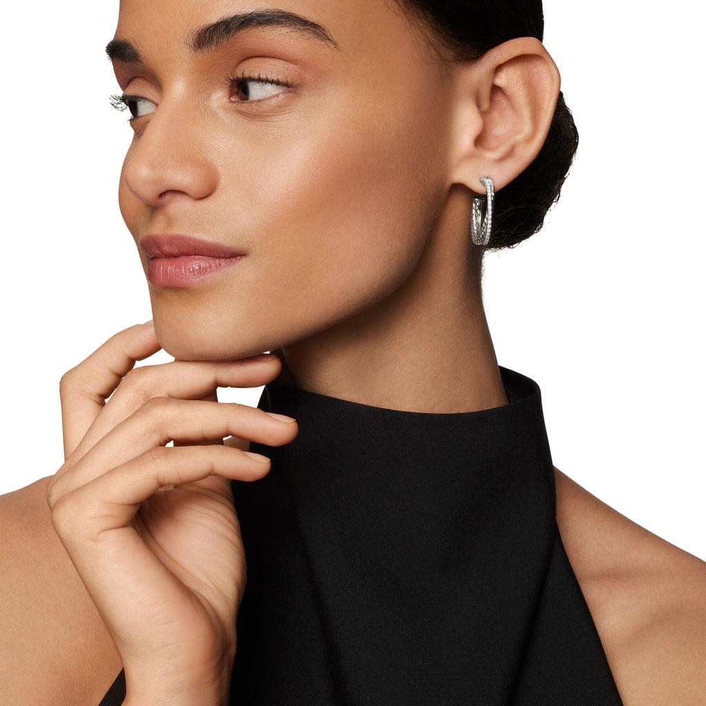 David Yurman Silver Crossover Diamond Hoop Earrings