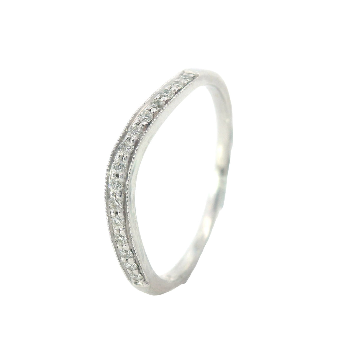 White Gold Milgrain Curve Diamond Wedding Band