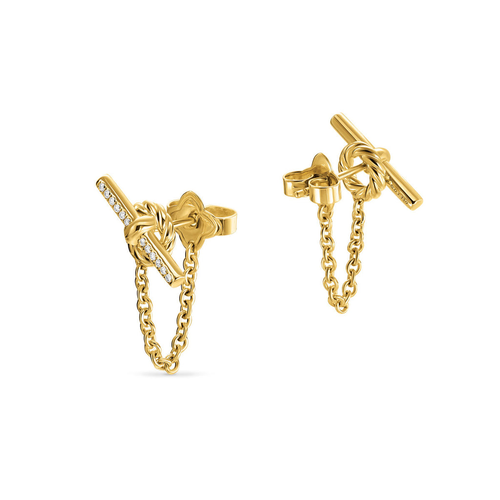 David Yurman Yellow Gold Mercer Petite Toggle Earrings with Diamonds