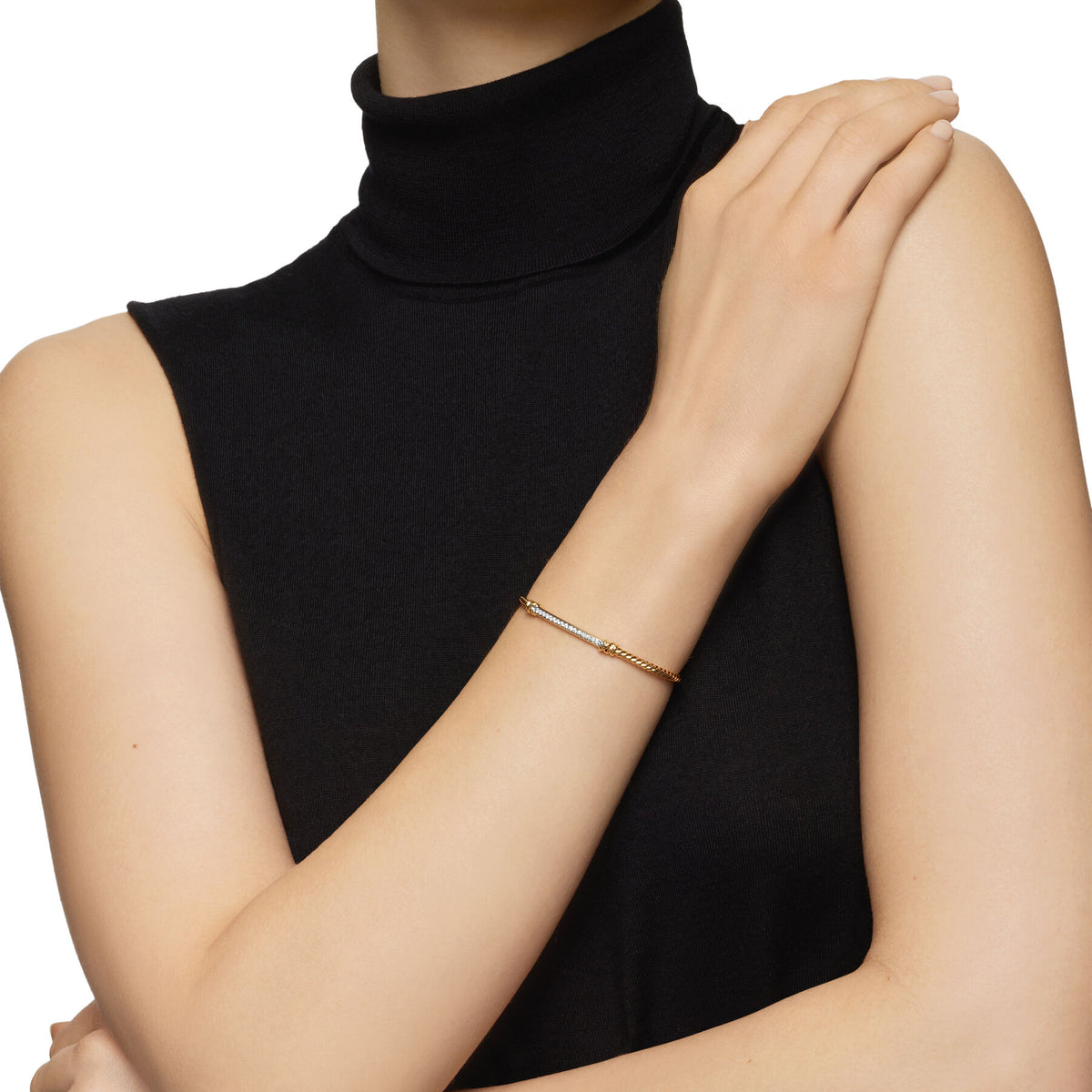 David Yurman Gold Petite Helena Cablespira Diamond Bracelet