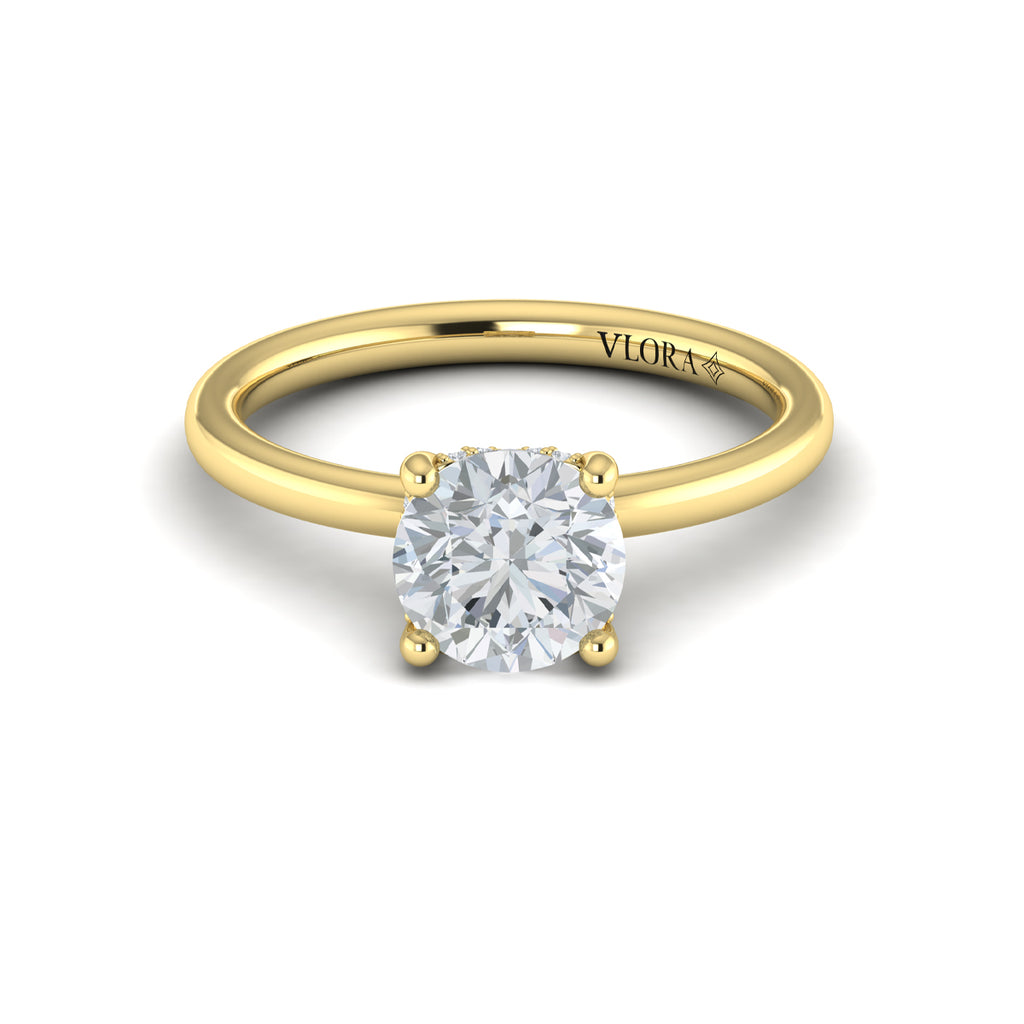 Vlora Yellow Gold Solitaire Diamond Hidden Halo Engagement Ring Mounting
