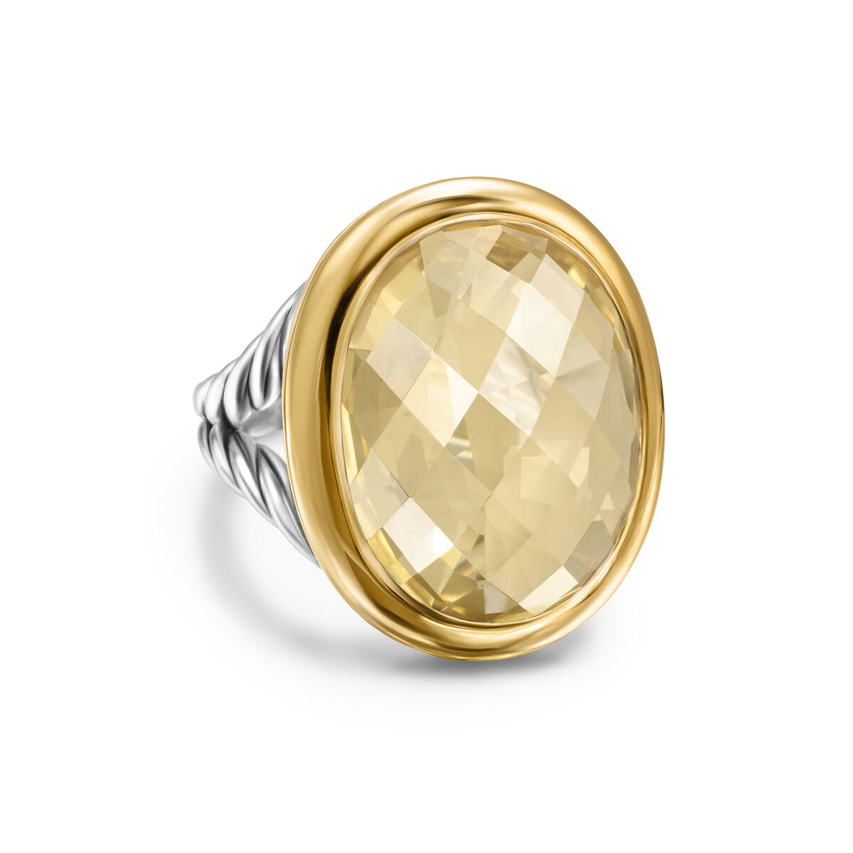 David Yurman Sterling Silver and Yellow Gold Albion Champagne Citrine Oval Ring