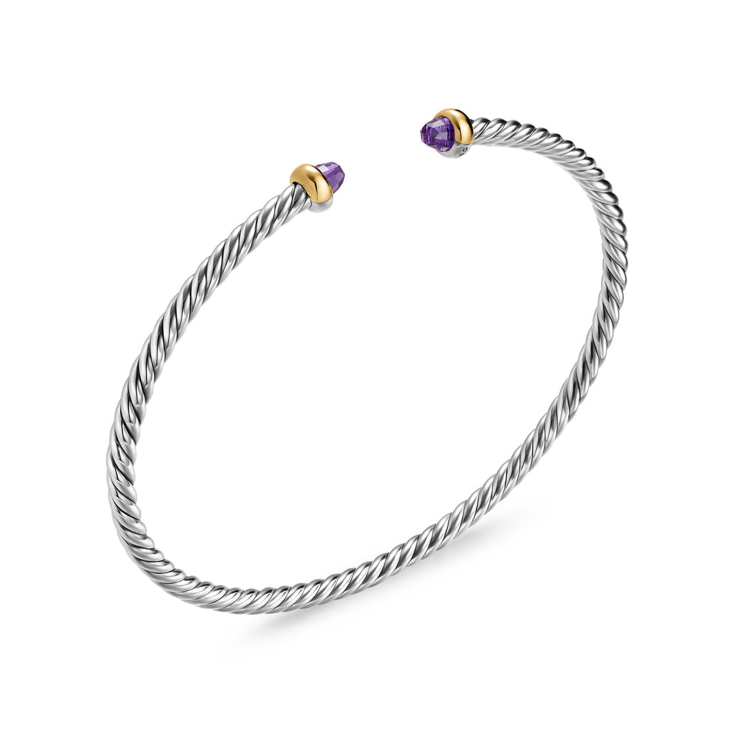 David Yurman Sterling Silver and Yellow Gold Micro Cable Flex Amethyst Bracelet