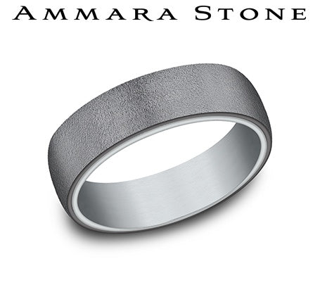 Ammara Stone White Gold and Grey Tantalum Wire Brush Wedding Band