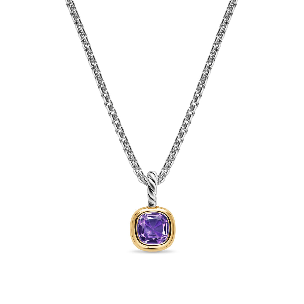 David Yurman Sterling Silver and Yellow Gold Mini Cushion Amethyst Enhancer