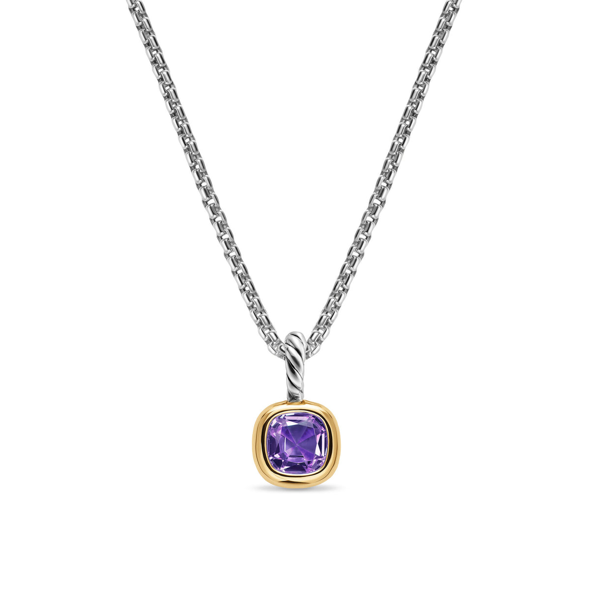 David Yurman Sterling Silver and Yellow Gold Mini Cushion Amethyst Enhancer