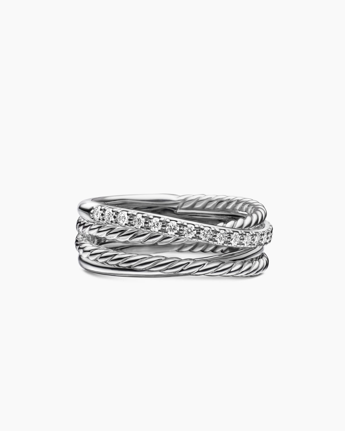 David Yurman Sterling Silver Pave Crossover X Ring with Diamonds
