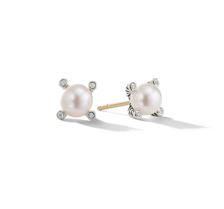 David Yurman Sterling Silver Small Cable Pearl Stud Earrings