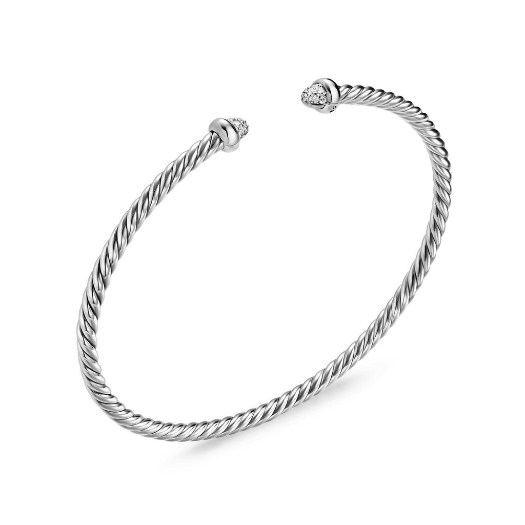 David Yurman Silver Micro Cable Flex Diamond Bracelet