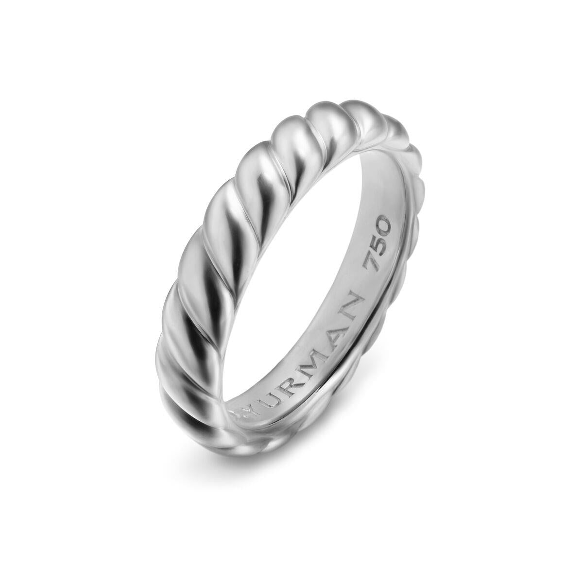 David Yurman White Gold Sculpted Cable Band Ring