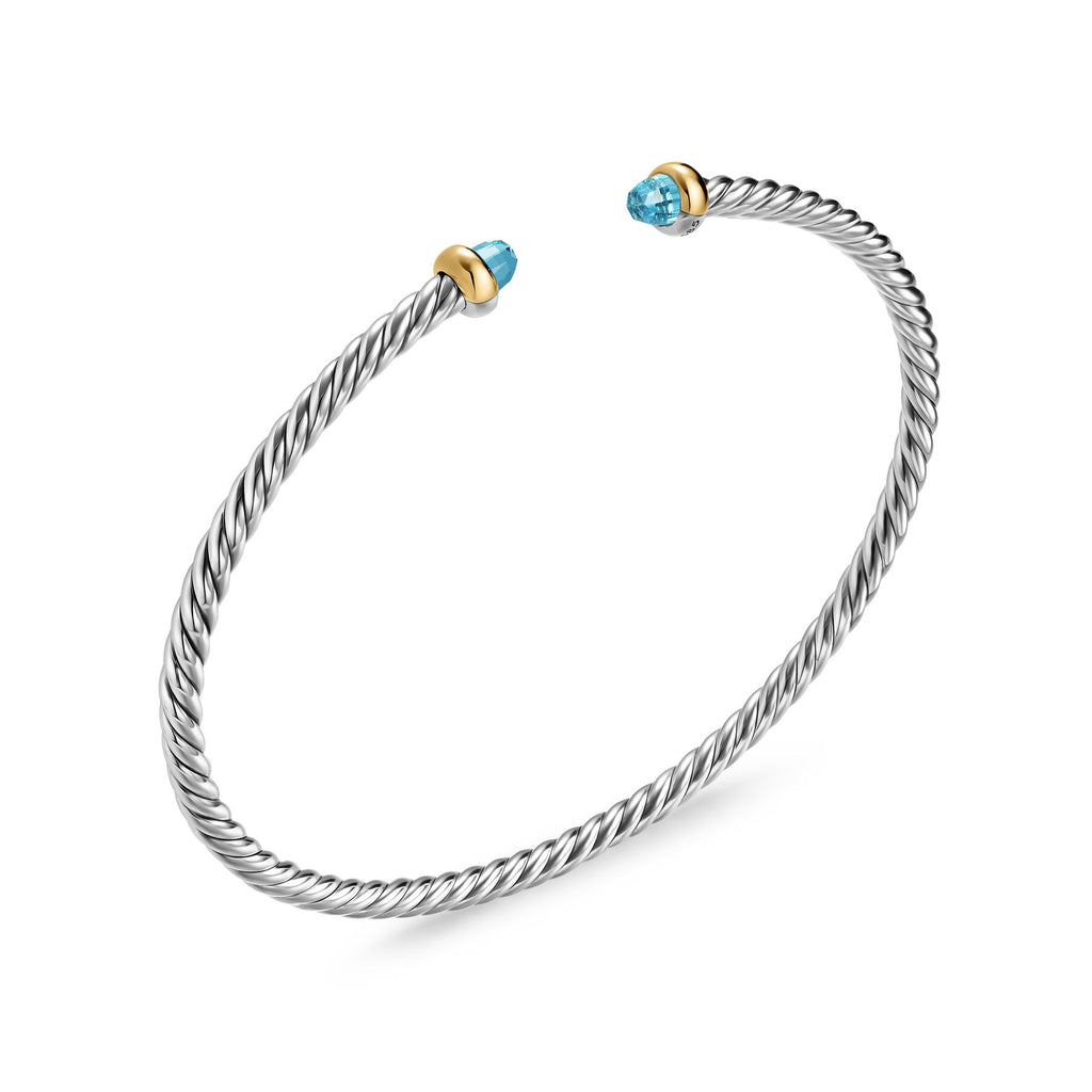 David Yurman Silver and Yellow Gold Micro Cable Flex Blue Topaz Bracelet
