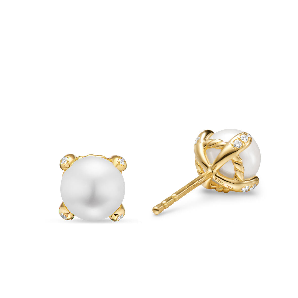 David Yurman Yellow Gold Pearl Classics Stud Earrings