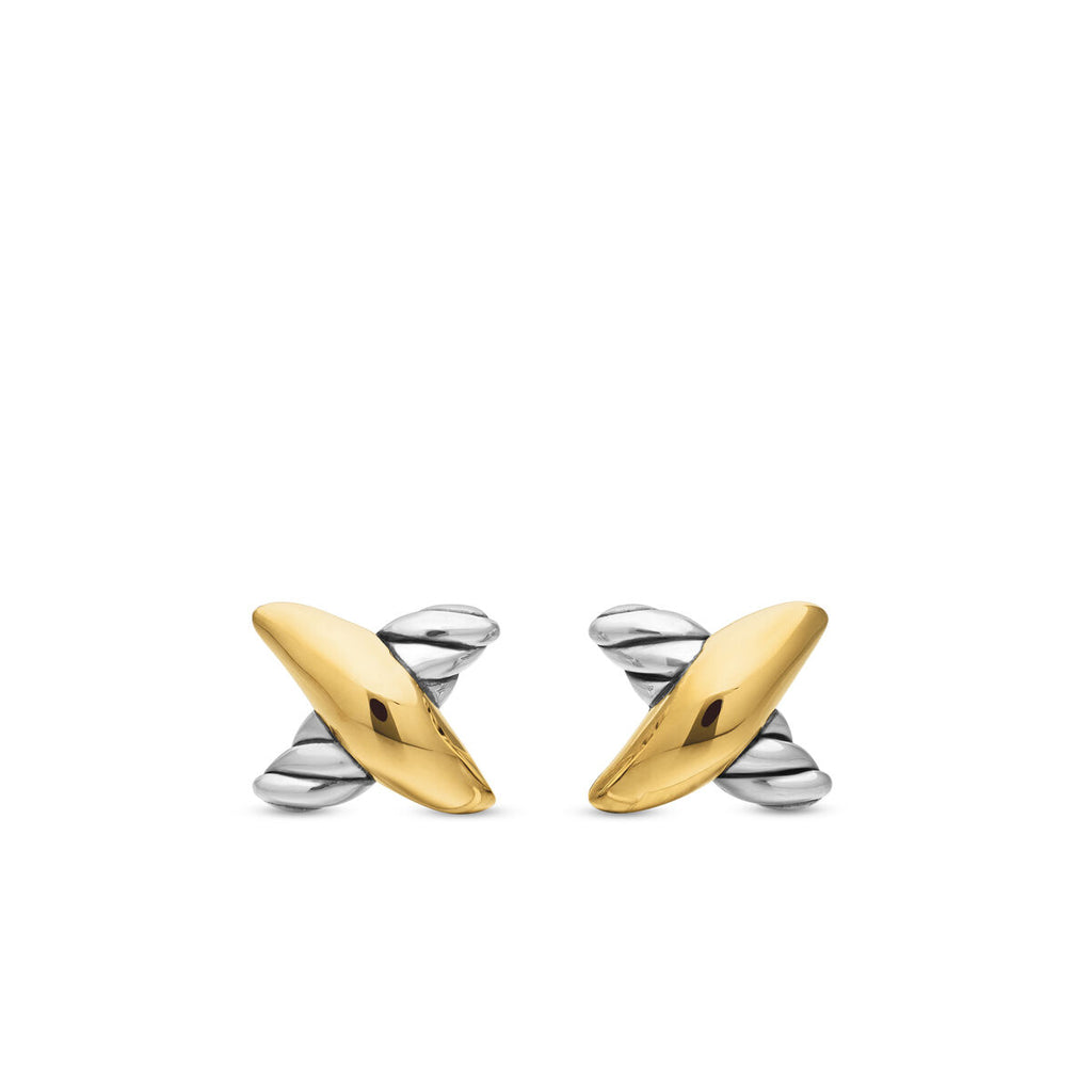 David Yurman Sterling Silver and Yellow Gold Petite X Stud Earrings