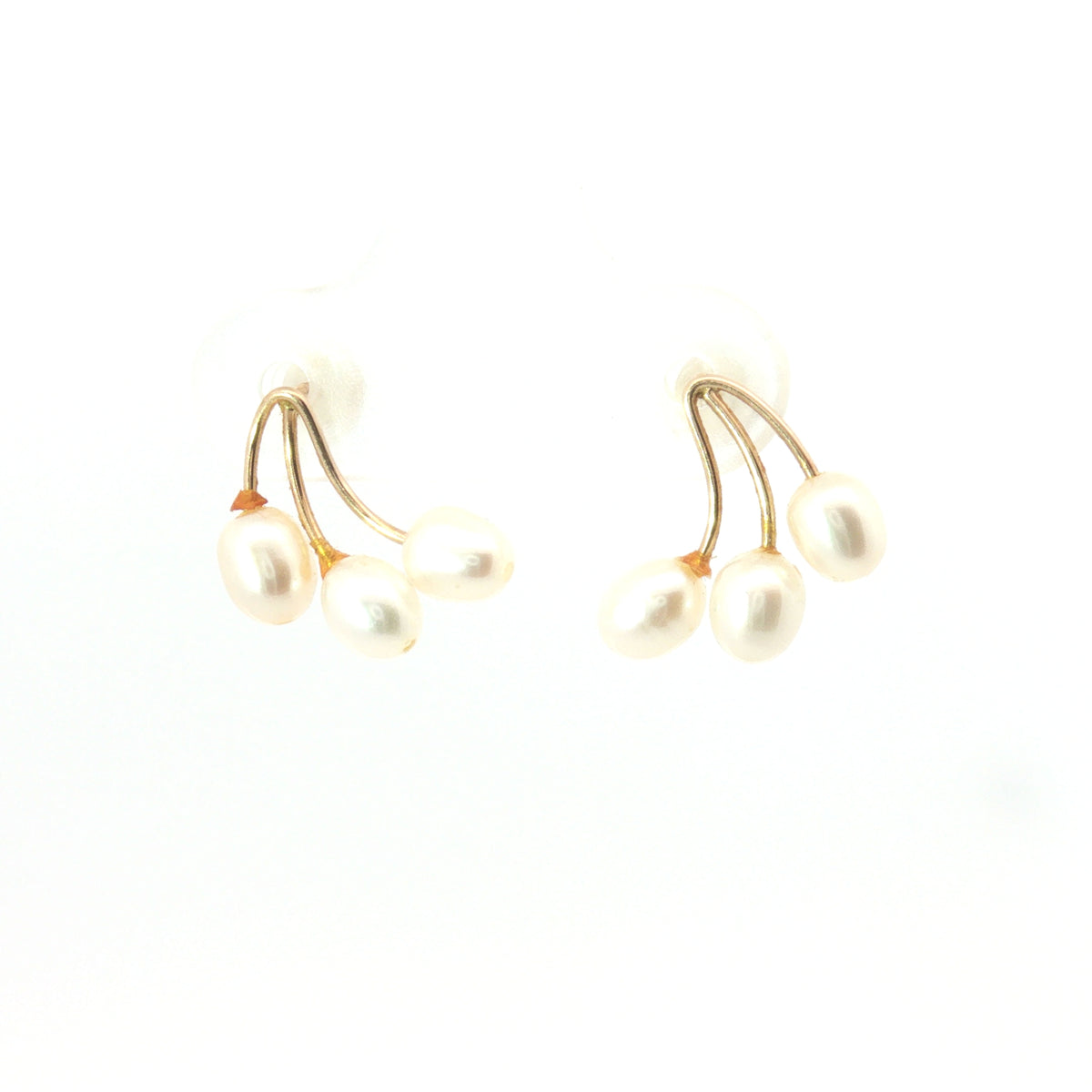 Estate Yellow Gold Pearl Trio Stud Earrings
