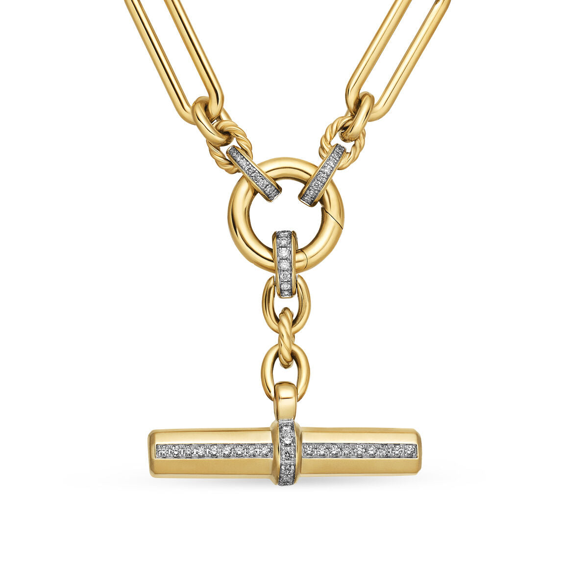 David Yurman Yellow Gold Lexington E/W Chain Necklace with Diamonds