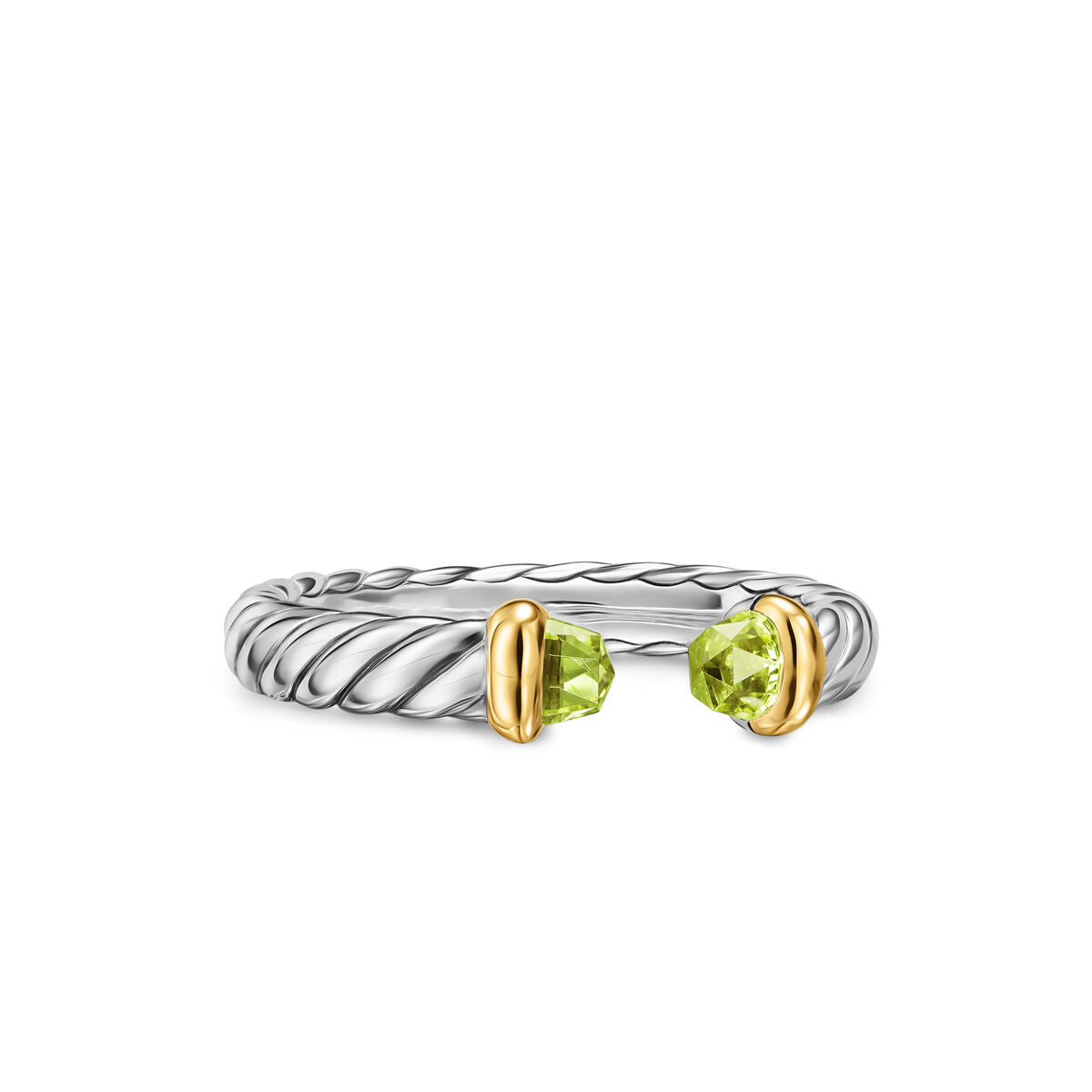 David Yurman Sterling Silver and Yellow Gold Petite Cable Peridot Open Ring