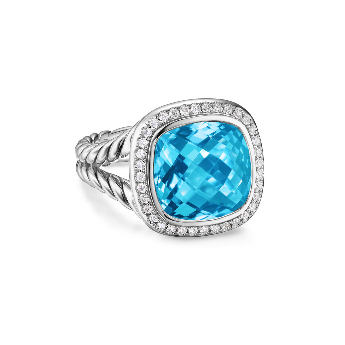 David Yurman Sterling Silver Albion Blue Topaz Ring with Diamonds
