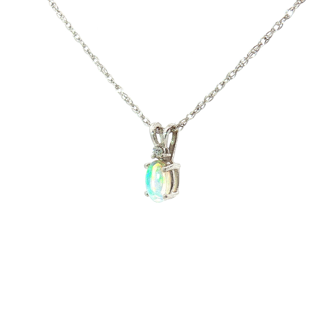 Estate Yellow Gold Water Opal Diamond Accent Necklace