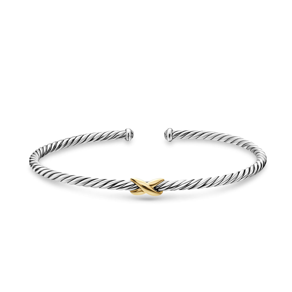 David Yurman Silver and Yellow Gold Micro Cable Flex X Bracelet