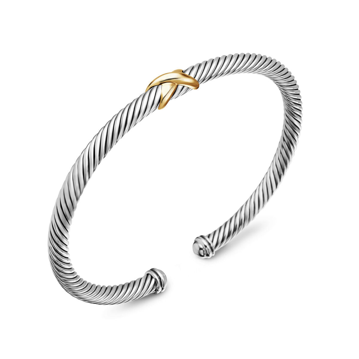 David Yurman Sterling Silver and Yellow Gold Classic Cable X Station Bracelet