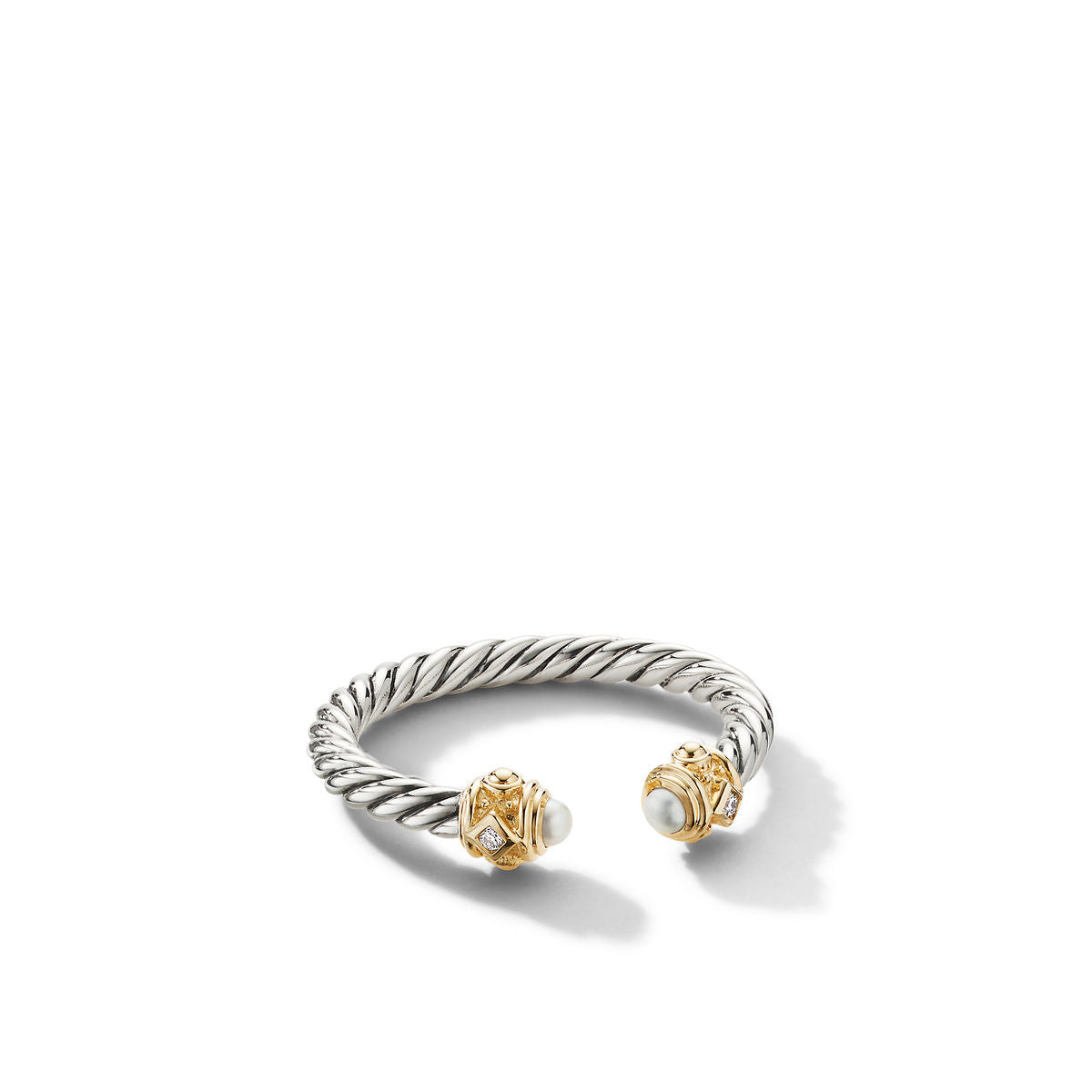 David Yurman Sterling Silver and Yellow Gold Renaissance Pearl Open Ring