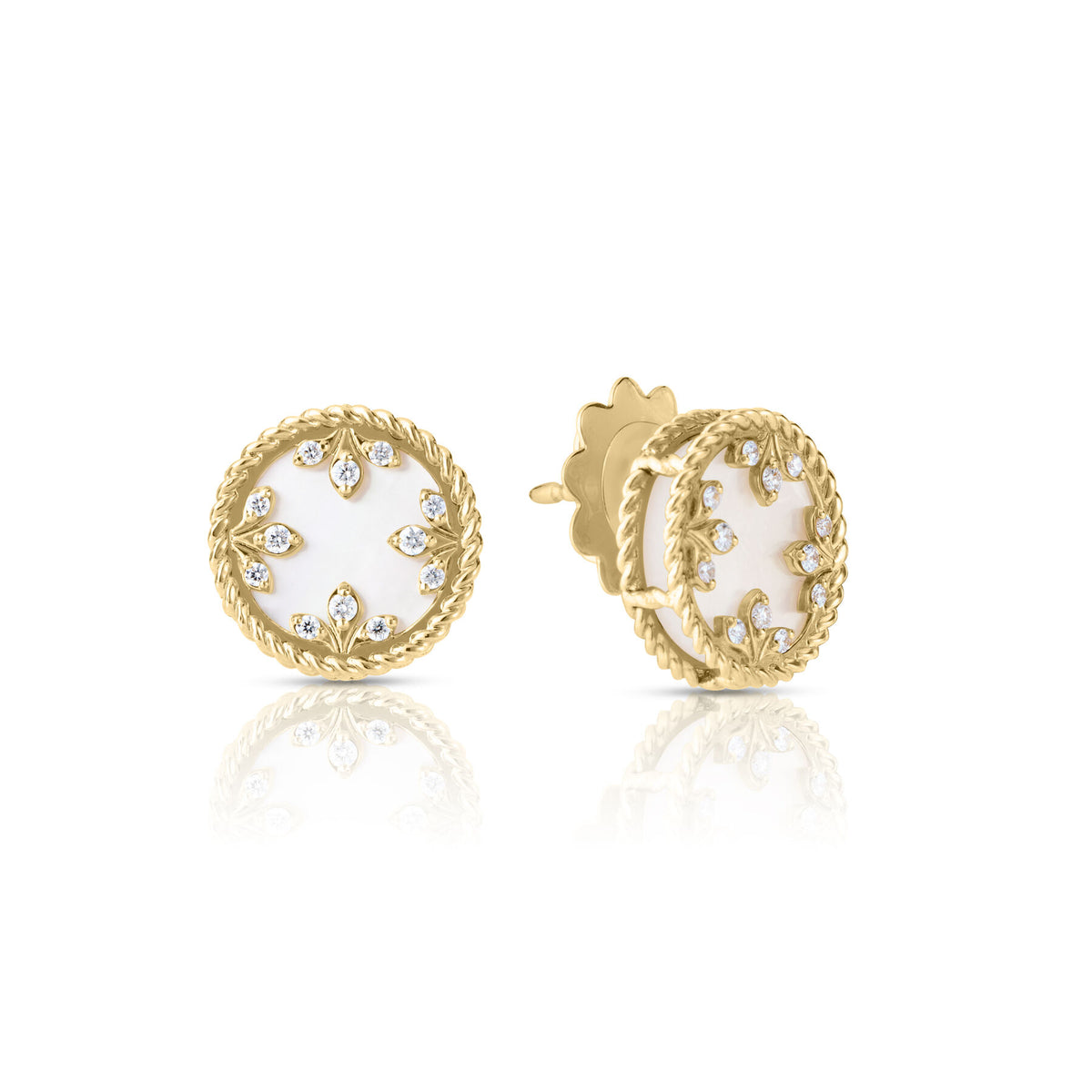 Roberto Coin Yellow Gold Venetian Medallion Diamond Mother of Pearl Stud Earrings