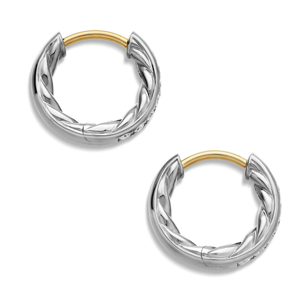 David Yurman Sterling Silver Diamond Huggie Hoop Earrings