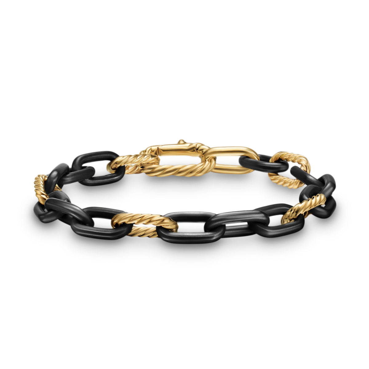 David Yurman Yellow Gold and Black Titanium Madison Chain Bracelet
