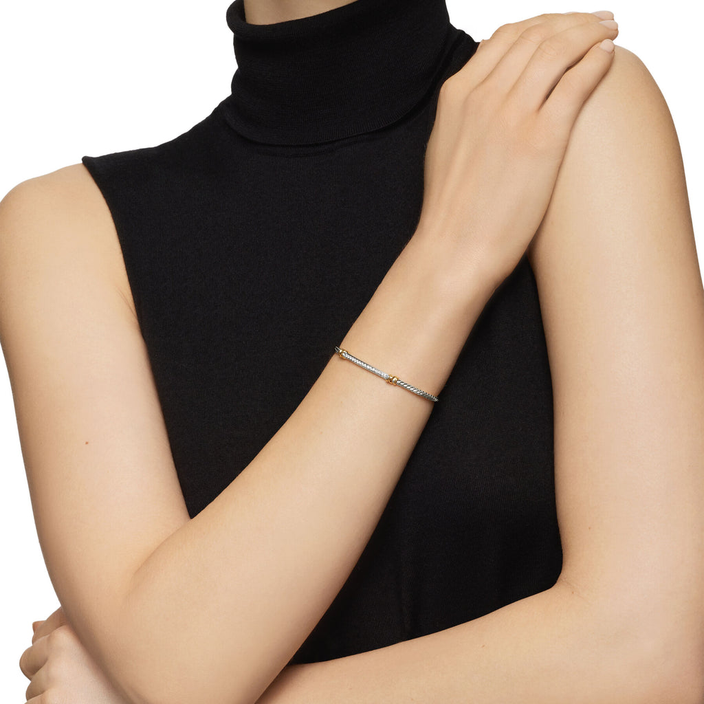 David Yurman Sterling Silver and Yellow Gold Petite Helena Cablespria Station Bracelet
