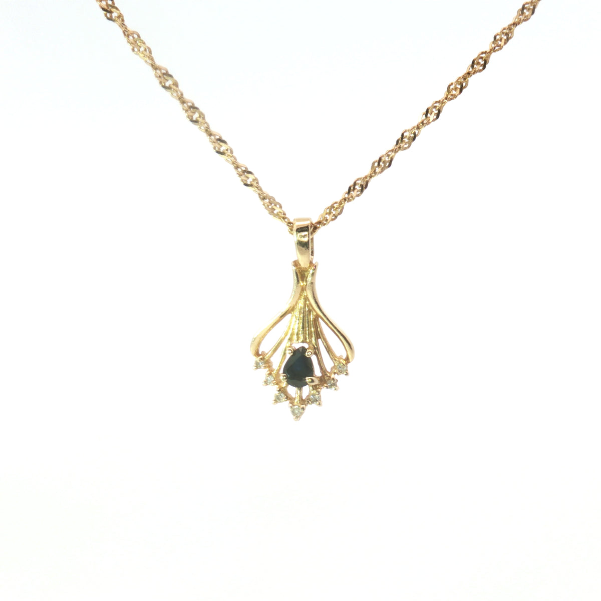 Estate Yellow Gold Sapphire and Diamond Pendant Necklace